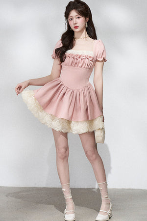 Pink Puff Sleeve Summer Dress