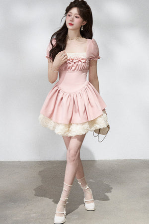 Pink Puff Sleeve Summer Dress