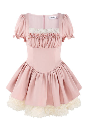 Pink Puff Sleeve Summer Dress
