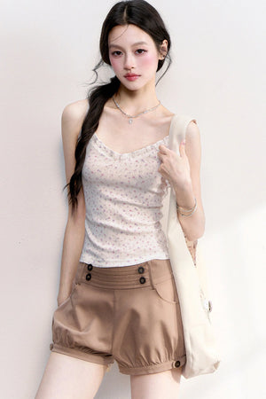 Pink Purple Floral Camisole And Cardigan Set-Up