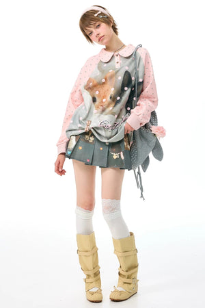 Pink Rabbit Print Polka Dot T-Shirt