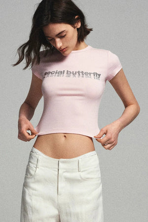 Pink Rhinestone Narrative Top