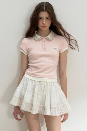 Pink Rhinestone Polo Tee