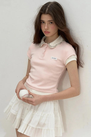 Pink Rhinestone Polo Tee