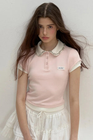Pink Rhinestone Polo Tee