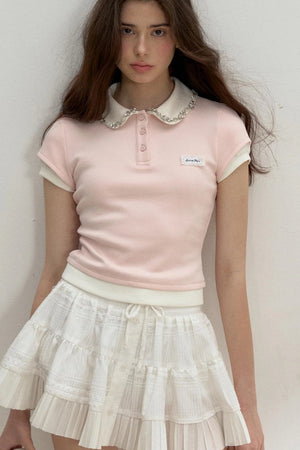 Pink Rhinestone Polo Tee