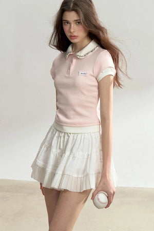 Pink Rhinestone Polo Tee