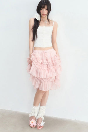 Pink Ruffle Chiffon Tube Top Skirt