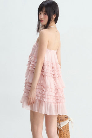 Pink Ruffle Chiffon Tube Top Skirt