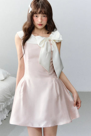 Pink Satin Polka Dot Bow Dress
