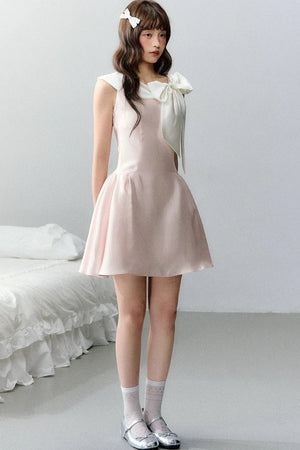 Pink Satin Polka Dot Bow Dress