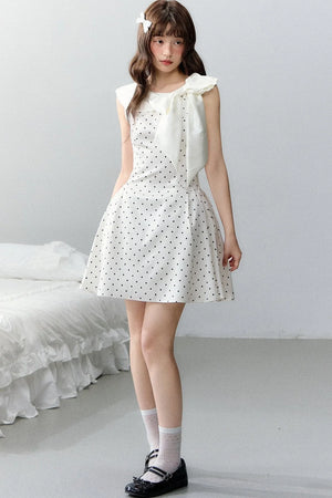 Pink Satin Polka Dot Bow Dress