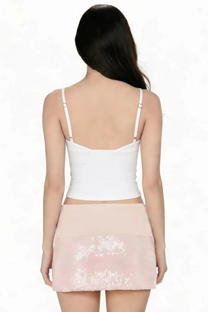 Pink Satin Sequined Skirt