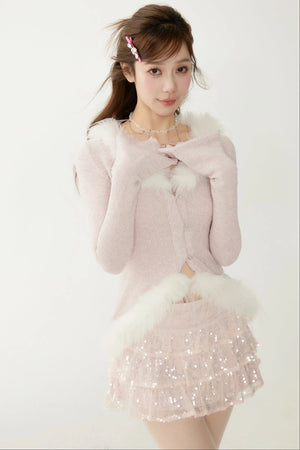 Pink Sequined Ruffle Cake Skirt