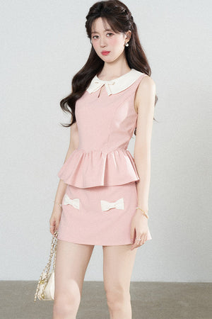 Pink Sleeveless Top and Skirt Two-Piece Set-Up