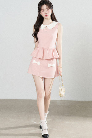 Pink Sleeveless Top and Skirt Two-Piece Set-Up