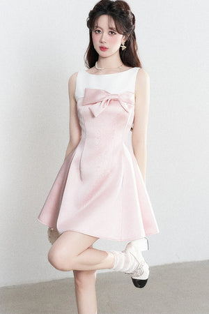 Pink Sleeveless Waist-Cinching A-Line Dress
