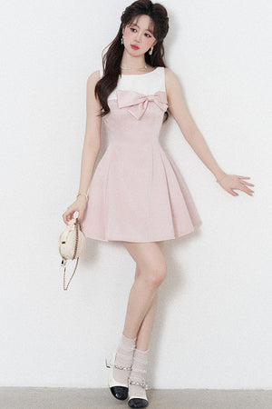 Pink Sleeveless Waist-Cinching A-Line Dress