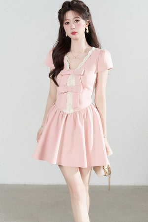 Pink V-Neck Lace Dress