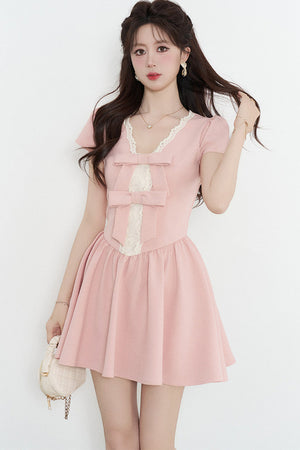 Pink V-Neck Lace Dress