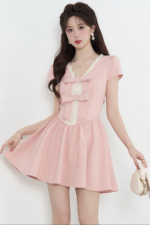 Pink V-Neck Lace Dress