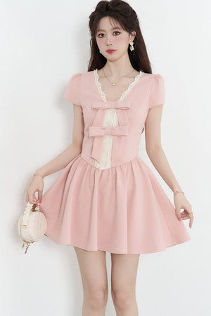 Pink V-Neck Lace Dress