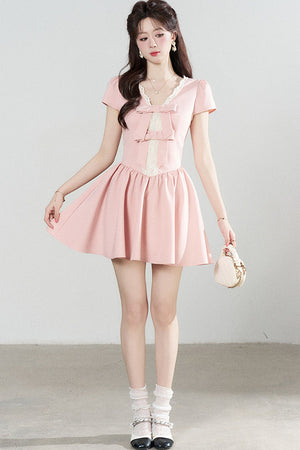 Pink V-Neck Lace Dress