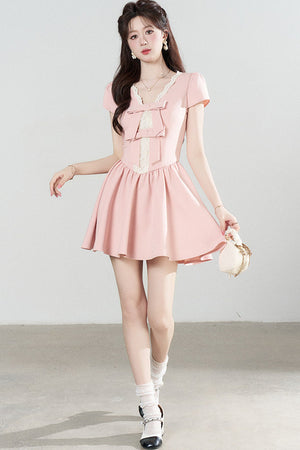Pink V-Neck Lace Dress