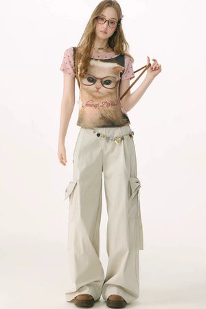 Pink Vintage Washed Cat T-Shirt
