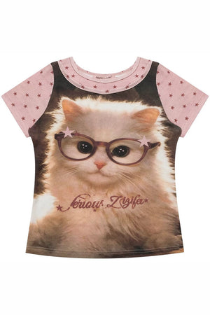 Pink Vintage Washed Cat T-Shirt