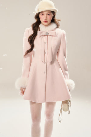 Pink Woolen Waist-Cinching Coat