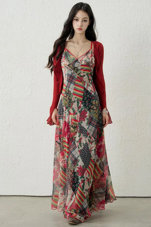 Plaid Backless Suspender Dress Set-Up