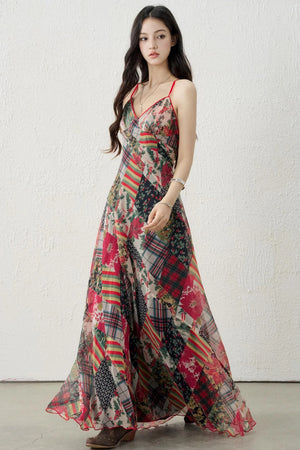 Plaid Backless Suspender Dress Set-Up