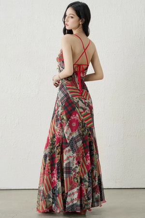 Plaid Backless Suspender Dress Set-Up