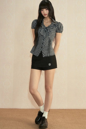 Plaid Bow-Knot Blouse Set-Up