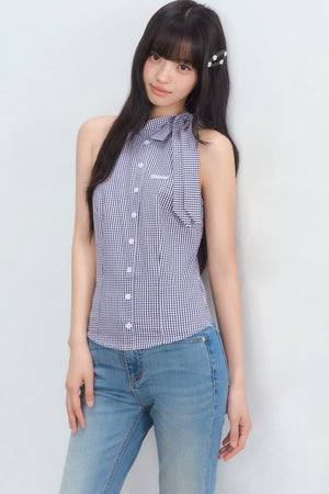 Plaid Bow Tie Halter Top