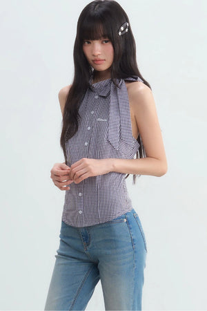 Plaid Bow Tie Halter Top