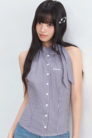 Plaid Bow Tie Halter Top