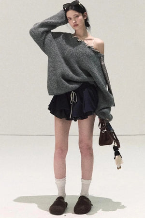 Plaid Color-Blocked A-Line Skirt