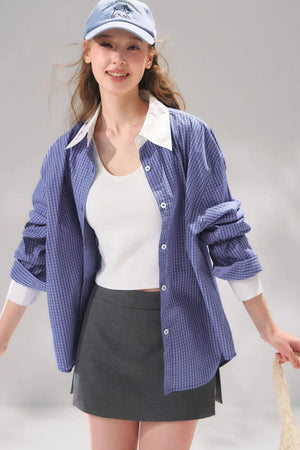 Plaid Color-Blocking Polo Top