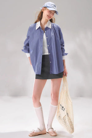 Plaid Color-Blocking Polo Top