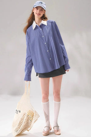 Plaid Color-Blocking Polo Top