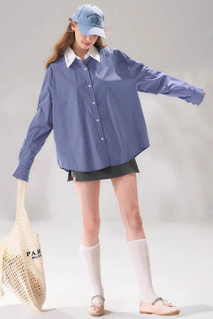 Plaid Color-Blocking Polo Top