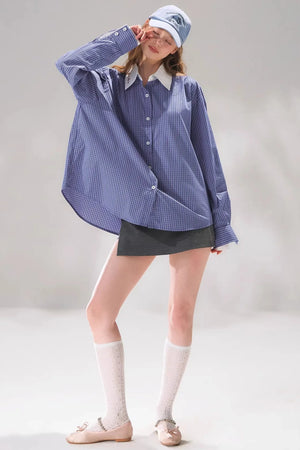 Plaid Color-Blocking Polo Top