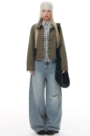 Plaid Cotton Waist-Cinching Blouse