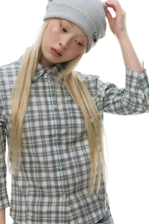 Plaid Cotton Waist-Cinching Blouse