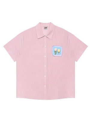 Plaid Crochet Pocket Short-Sleeved Shirt