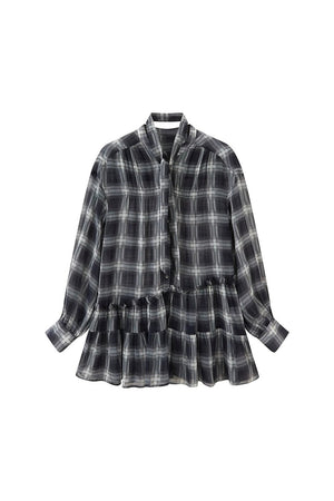 Plaid Drop Shoulder Ruffle Blouse
