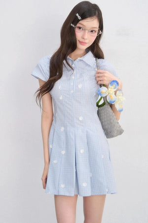 Plaid Floral Waist-Cinching Dress