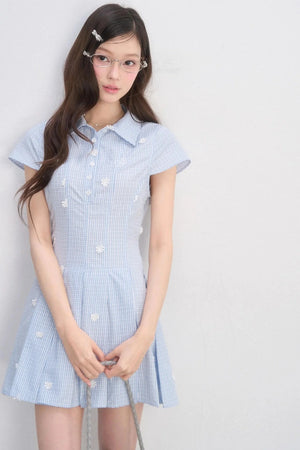 Plaid Floral Waist-Cinching Dress